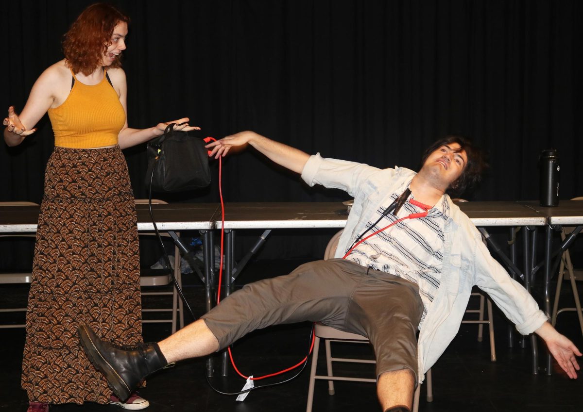 Jason Kalshoven, a second-year film studies student, left, practices an improv skit with Éva Parry, a second-year transfer studies student, for Overcast Troupers.
