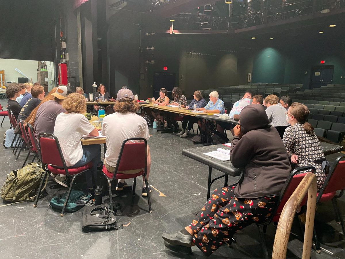 AACCs black box shows--which students write, direct and act in--will begin production this semester. Shown, the cast of AACCs Twelve Angry Jurors rehearses for the November production of their mainstage show.