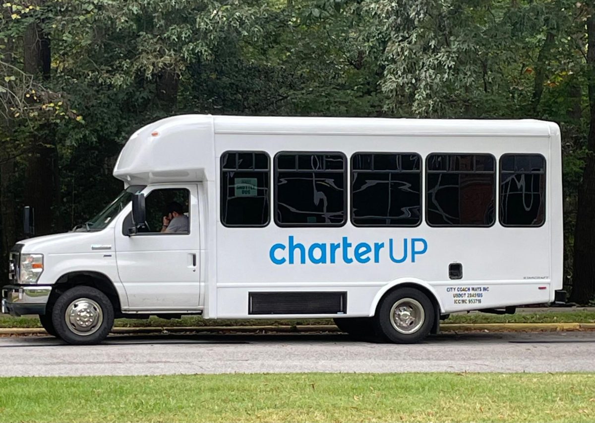 The number of charter buses taking students between the east and west sides of campus has dwindled from two to one.