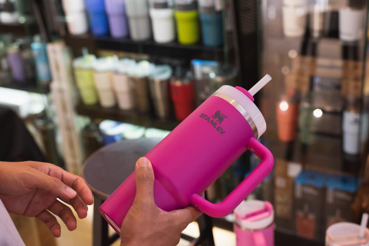 Many students on campus carry Stanley Cup water tumblers.
