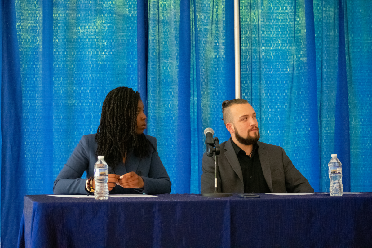 Nominations for the role of Student Government Association president or vice president have opened. Shown, SGA executive vice president Rabiyatou Bah, left, and President Zack Buster at last years presidential debate.