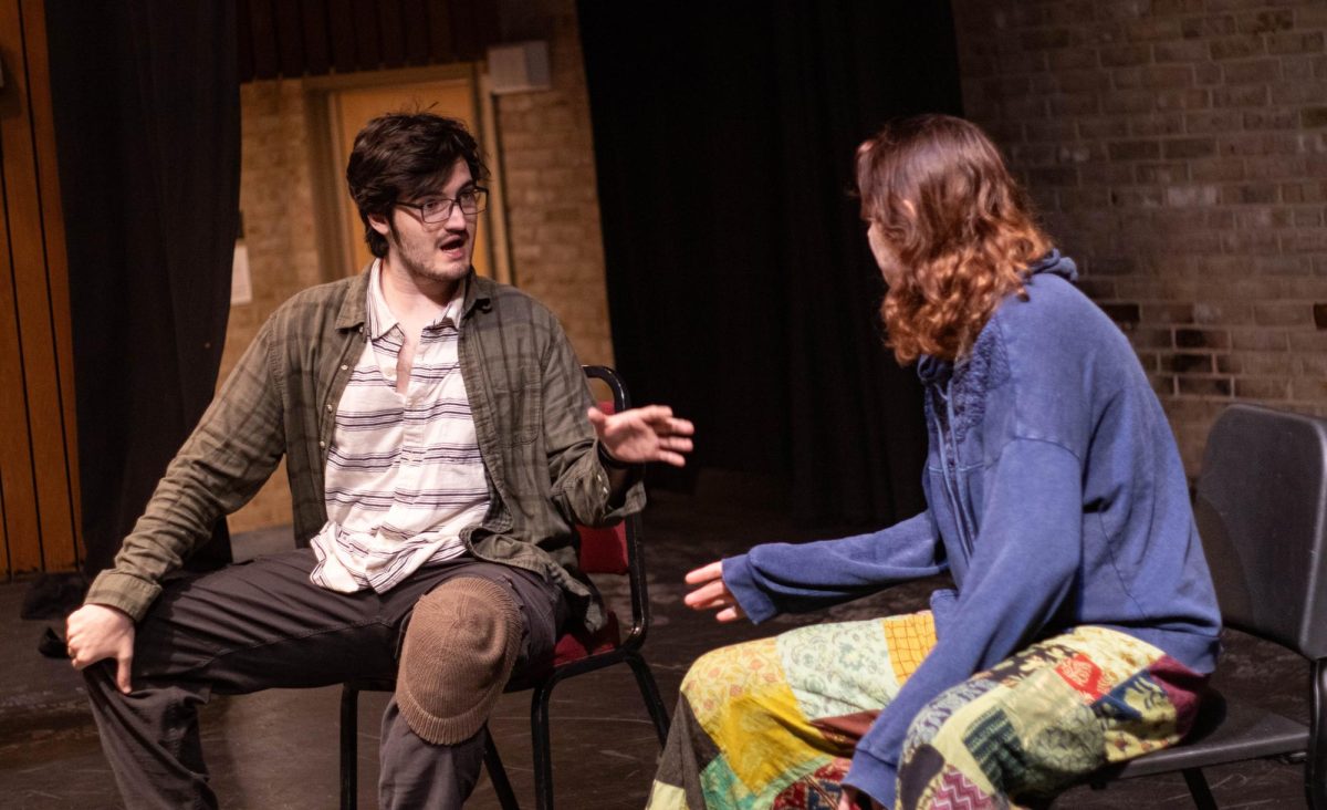 Improv club Co-Presidents Éva Parry, left, and Jason Kalshoven rehearse for their upcoming spring show.
