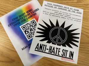 Students circulate a petition and plan an "anti-hate sit-in" outside of Careers at 11 a.m. Thursday in response to a Tuesday rally by a group of religious extremists. 