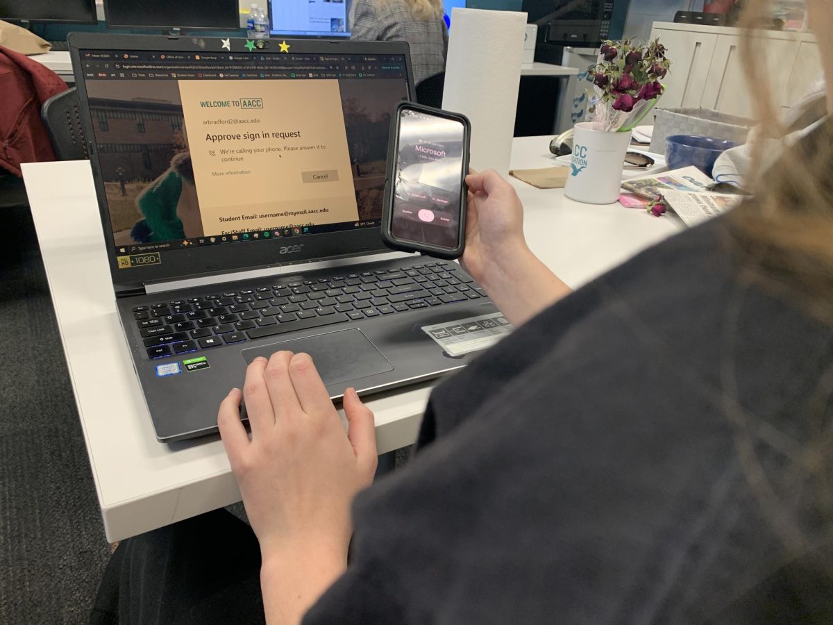 Student uses the authenticator app to access AACC websites. 